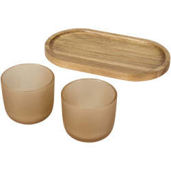 Plateau publicitaire de service en bois et tasses en verre Male en finition mate