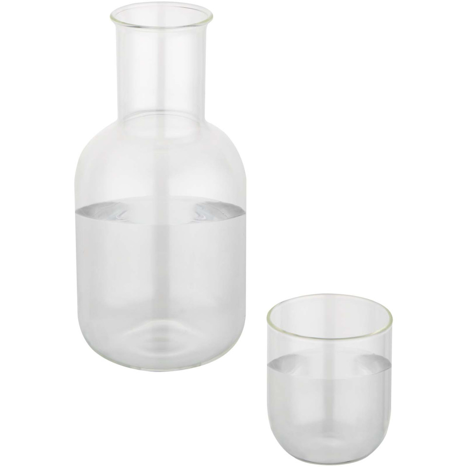 Ensemble publicitaire carafe et tasse en verre Amelie en finition mate