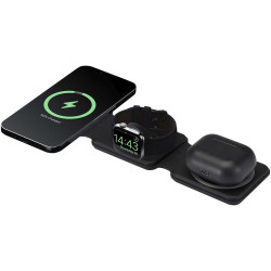 Chargeur publicitaire sans fil pliable Armus 3 en 1 de 15 W en plastique recyclé
