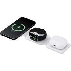 Chargeur publicitaire sans fil pliable Armus 3 en 1 de 15 W en plastique recyclé