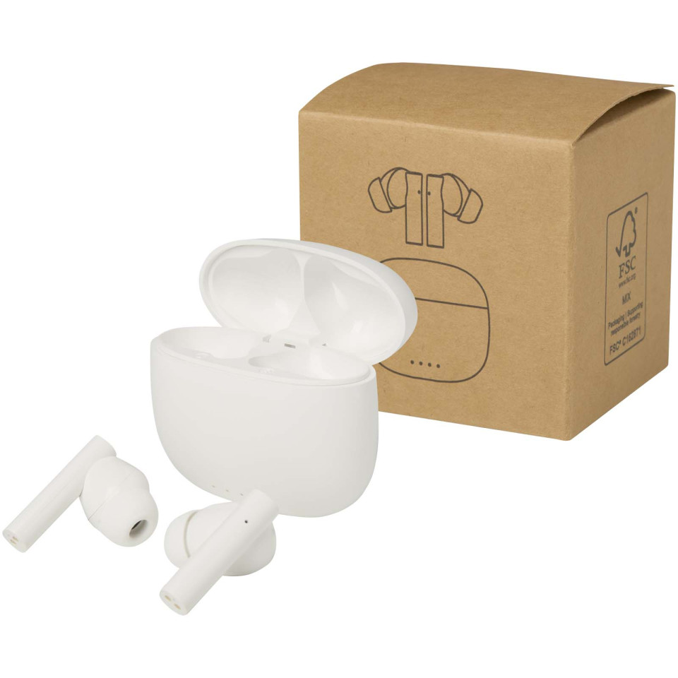 Oreillette publicitaire Bluetooth® True Wireless Alterf en plastique recyclé avec embouts en silicone