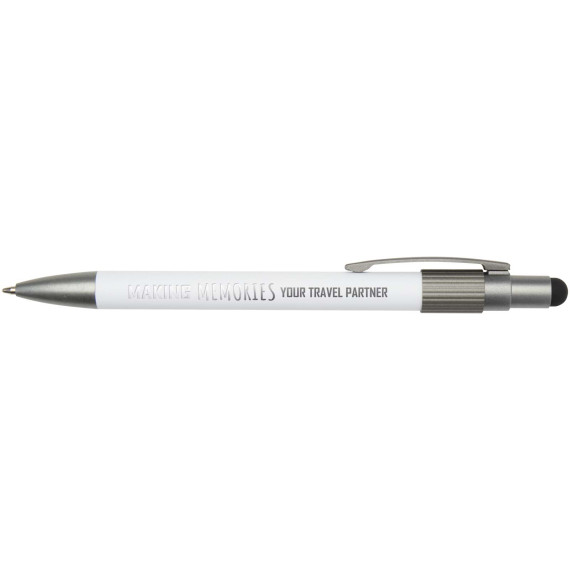 Stylo publicitaire bille recyclé RCS avec stylet et toupie antistress Rill