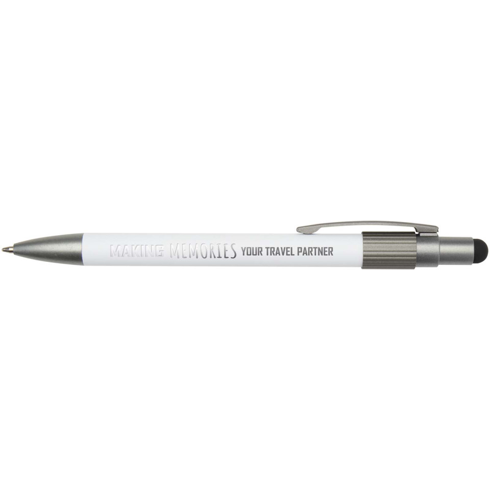 Stylo publicitaire bille recyclé RCS avec stylet et toupie antistress Rill