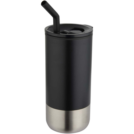 Gobelet publicitaire isotherme Grayson 480 ml certifié RCS avec paille en silicone
