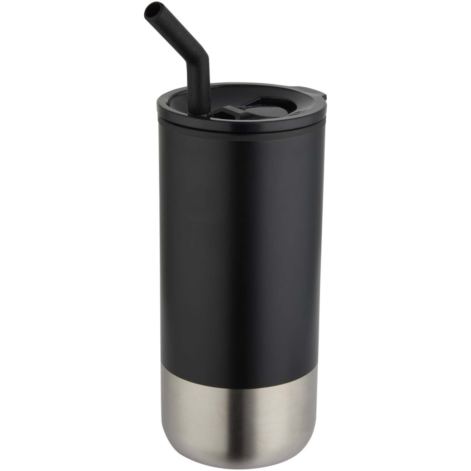 Gobelet publicitaire isotherme Grayson 480 ml certifié RCS avec paille en silicone