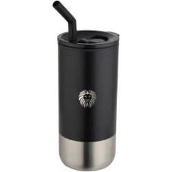 Gobelet publicitaire isotherme Grayson 480 ml certifié RCS avec paille en silicone