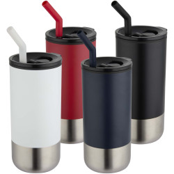 Gobelet publicitaire isotherme Grayson 480 ml certifié RCS avec paille en silicone