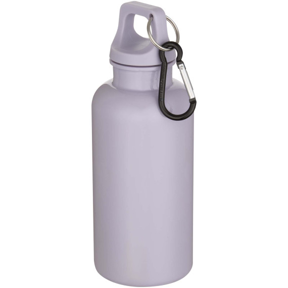 Bouteille publicitaire d’eau Oregon de 400 ml en plastique recyclé uni certifié RCS avec mousqueton