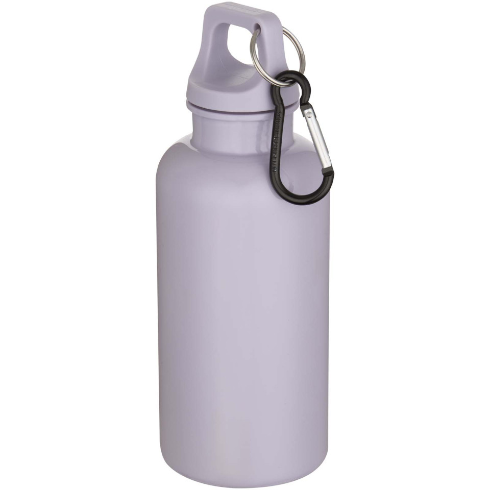 Bouteille publicitaire d’eau Oregon de 400 ml en plastique recyclé uni certifié RCS avec mousqueton