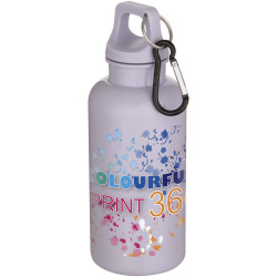 Bouteille publicitaire d’eau Oregon de 400 ml en plastique recyclé uni certifié RCS avec mousqueton