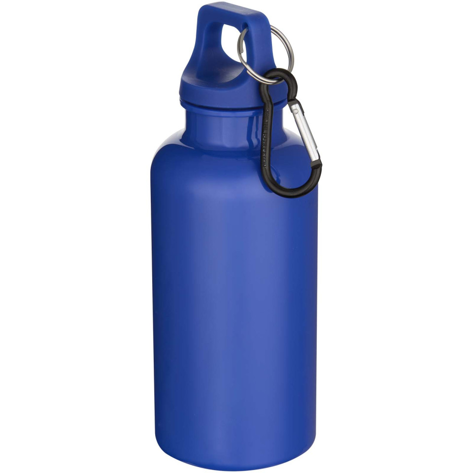 Bouteille publicitaire d’eau Oregon de 400 ml en plastique recyclé uni certifié RCS avec mousqueton