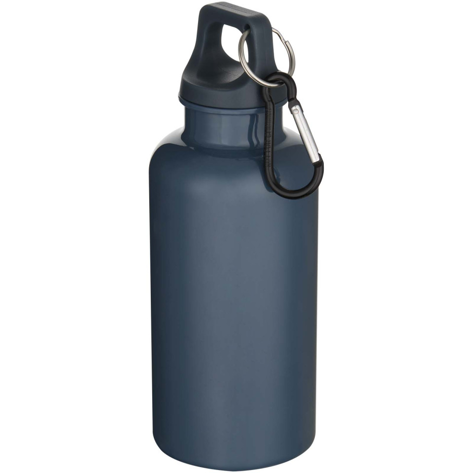 Bouteille publicitaire d’eau Oregon de 400 ml en plastique recyclé uni certifié RCS avec mousqueton