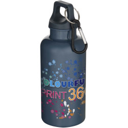 Bouteille publicitaire d’eau Oregon de 400 ml en plastique recyclé uni certifié RCS avec mousqueton