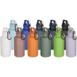 Bouteille publicitaire d’eau Oregon de 400 ml en plastique recyclé uni certifié RCS avec mousqueton
