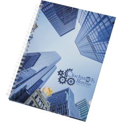Carnet publicitaire fabriqué en Europe Wire-o A5 avec couverture rigide