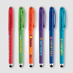 Stylo publicitaire bille encre gel en plastique recyclé avec bille anti-stress