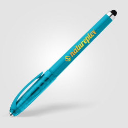 Stylo publicitaire bille encre gel en plastique recyclé avec bille anti-stress