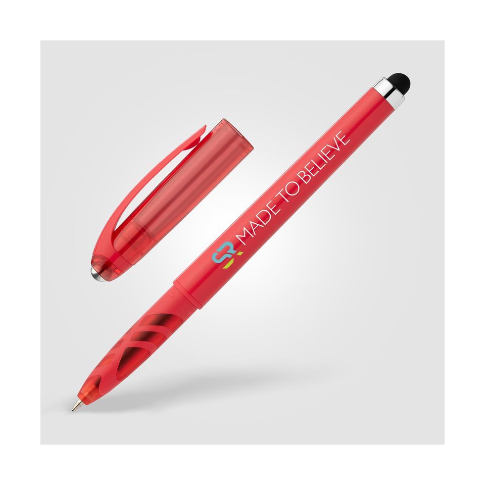 Stylo publicitaire bille encre gel en plastique recyclé avec bille anti-stress