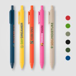 Stylo bille rétractable personnalisé en plastique recyclé soft touch