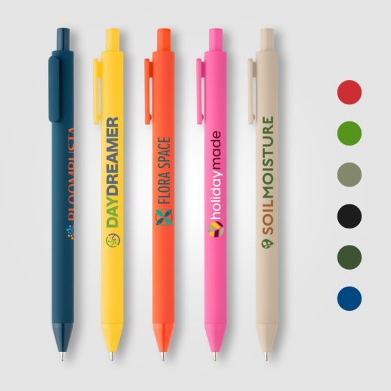 Stylo bille rétractable personnalisé en plastique recyclé soft touch