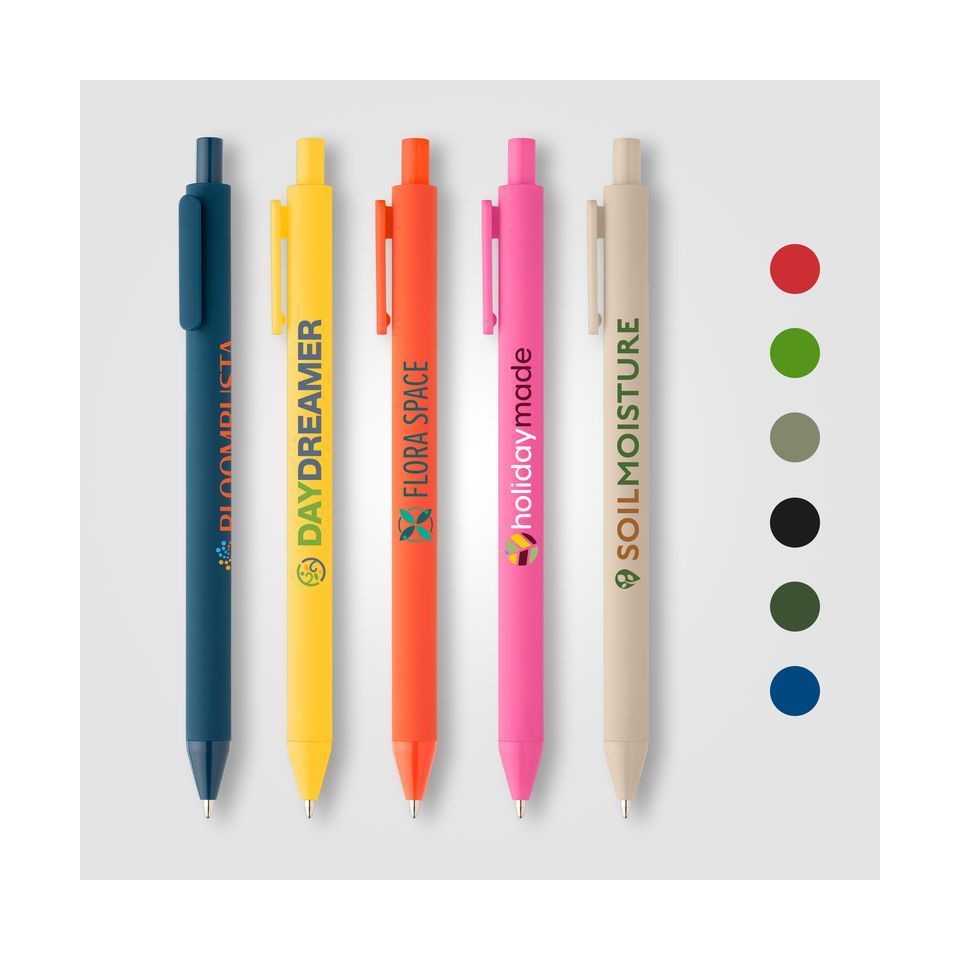 Stylo bille rétractable personnalisé en plastique recyclé soft touch