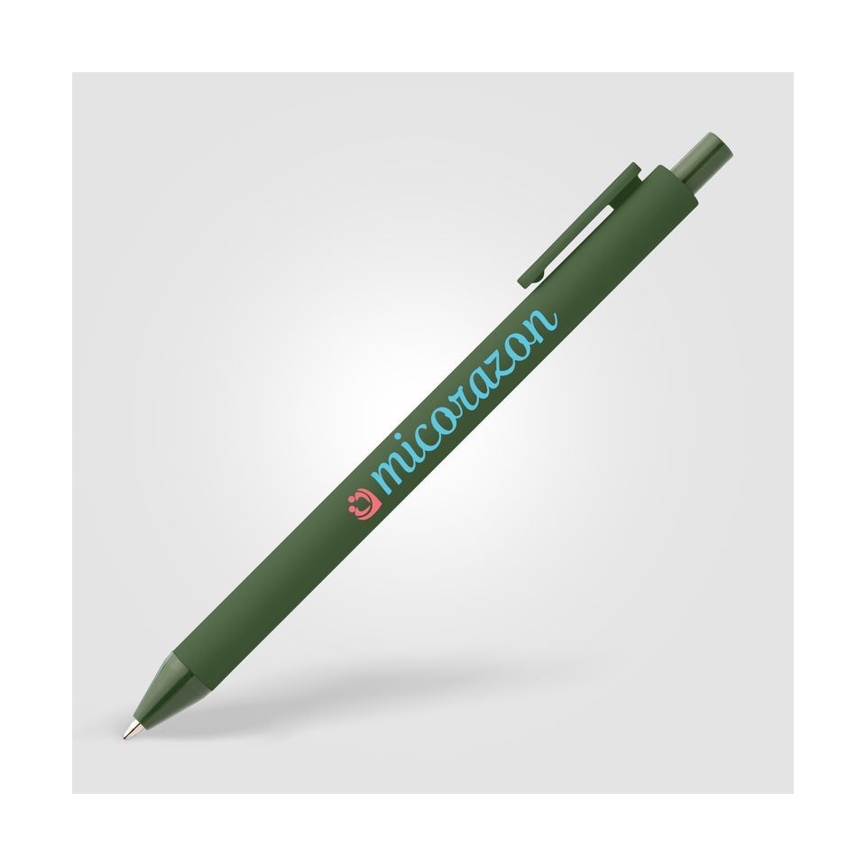 Stylo bille rétractable personnalisé en plastique recyclé soft touch