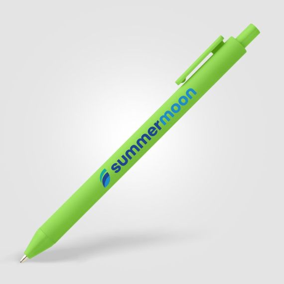 Stylo bille rétractable personnalisé en plastique recyclé soft touch