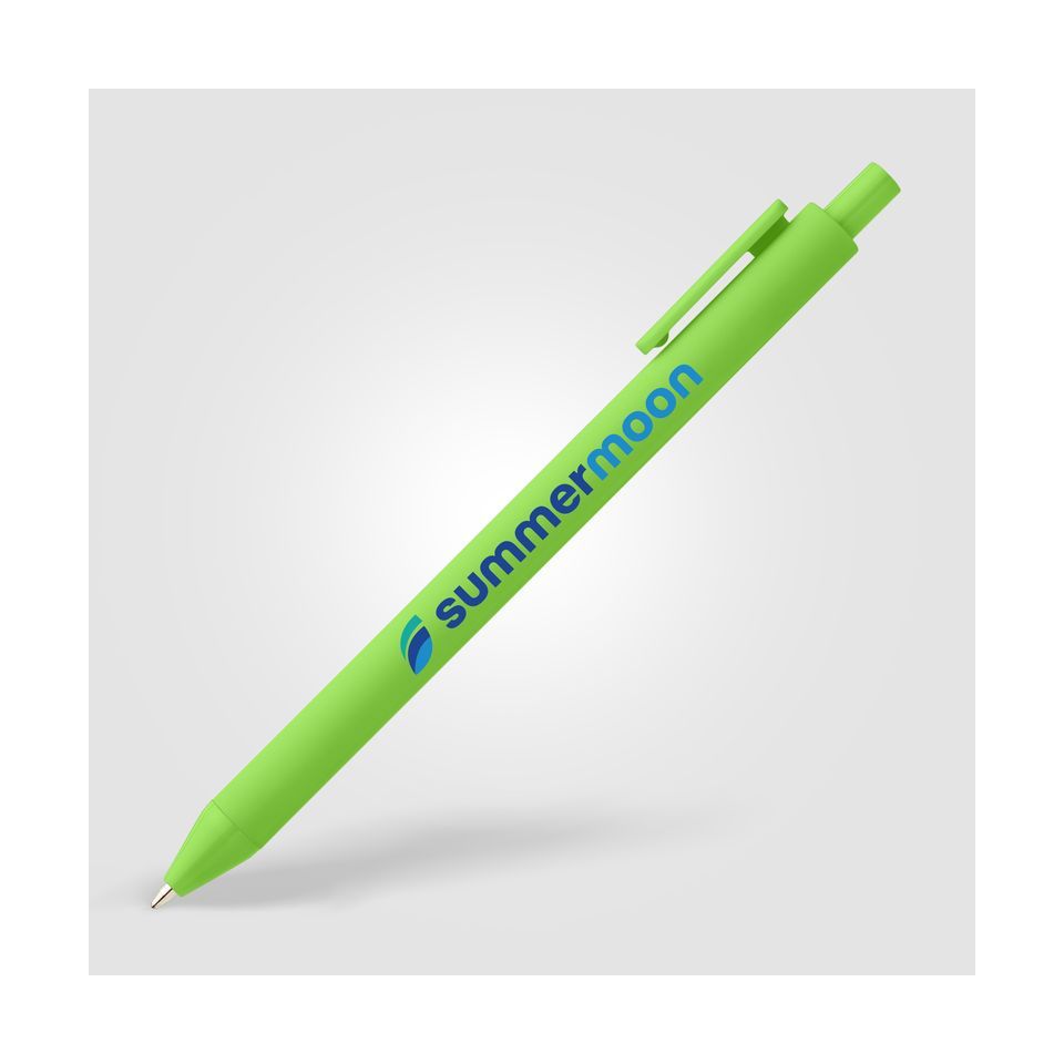 Stylo bille rétractable personnalisé en plastique recyclé soft touch