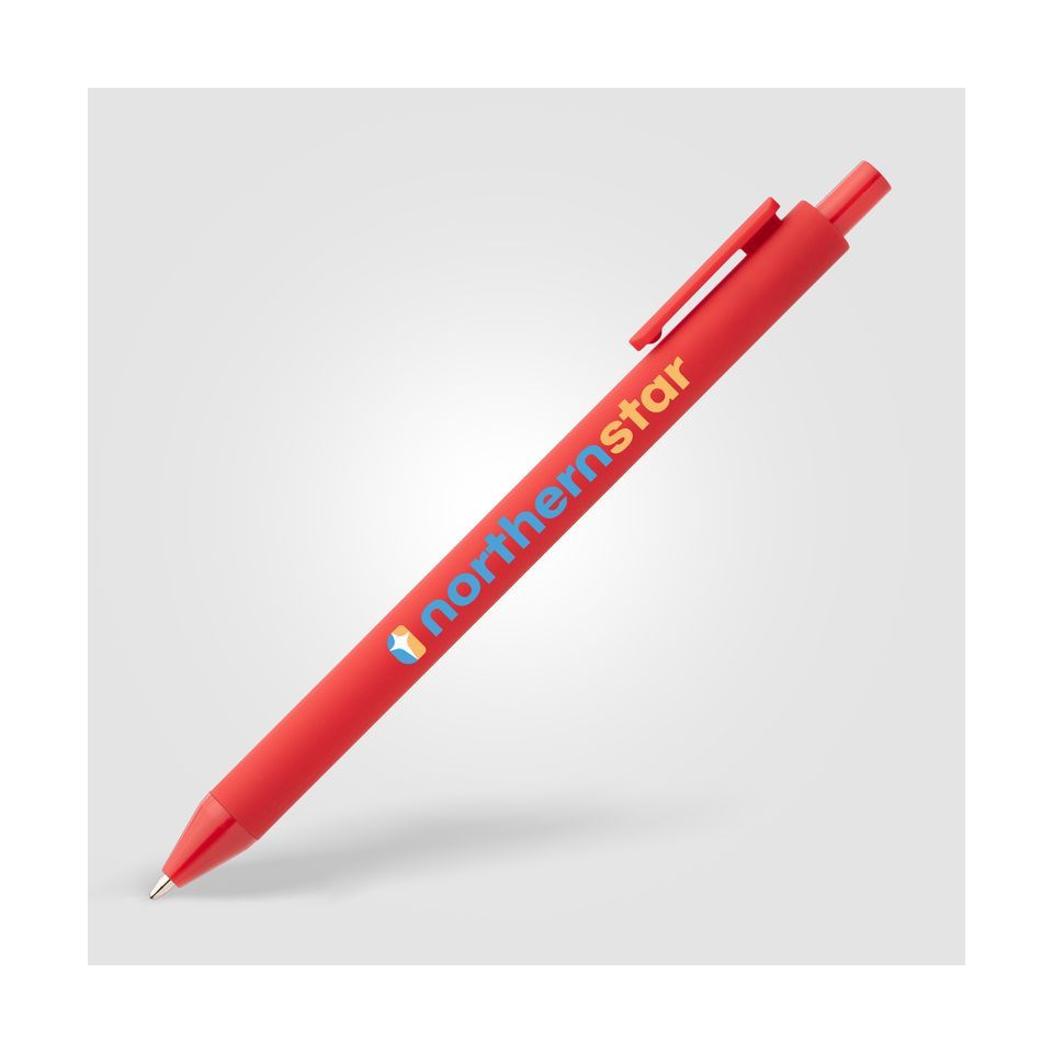 Stylo bille rétractable personnalisé en plastique recyclé soft touch