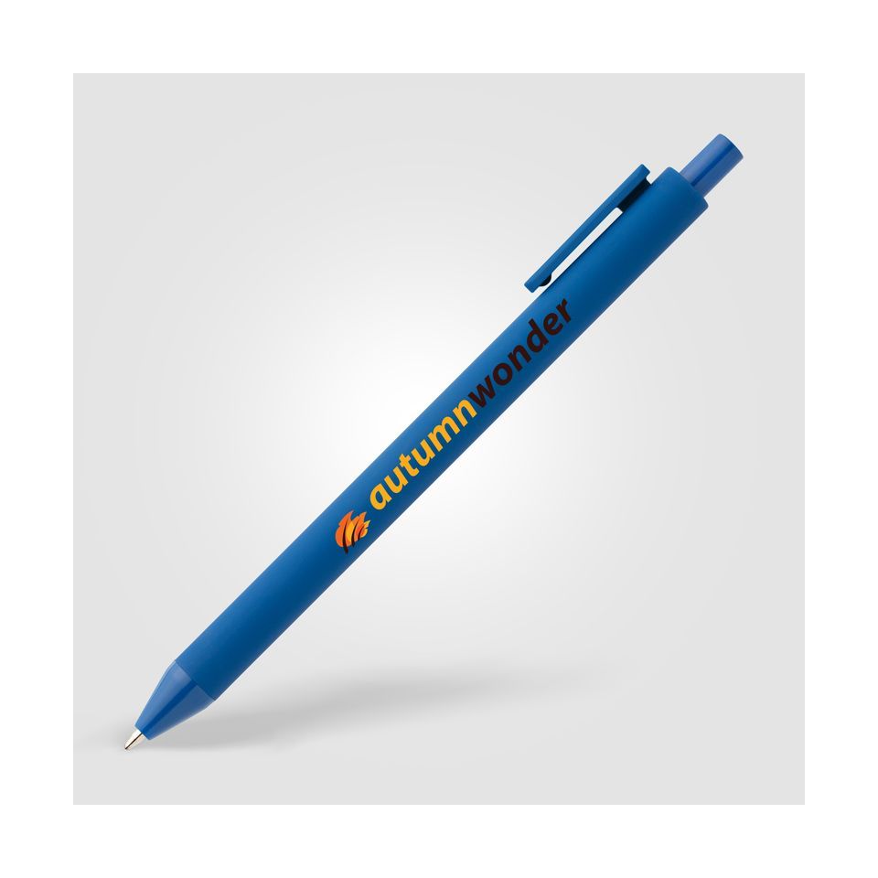 Stylo bille rétractable personnalisé en plastique recyclé soft touch