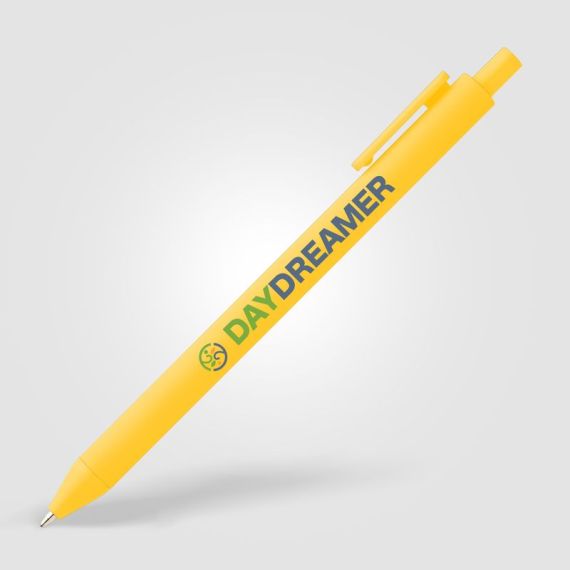Stylo bille rétractable personnalisé en plastique recyclé soft touch