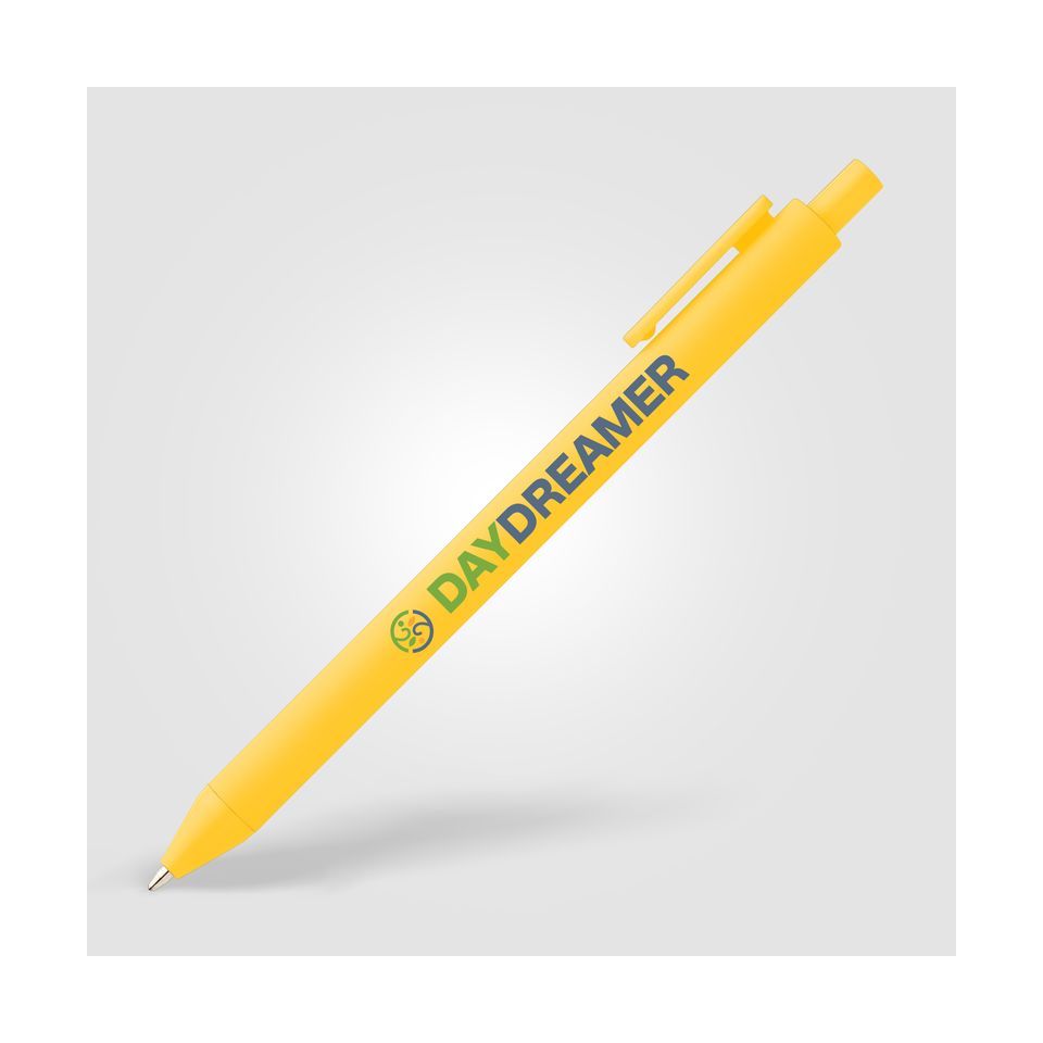 Stylo bille rétractable personnalisé en plastique recyclé soft touch