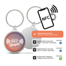 Porte-clés personnalisée rond en métal avec puce NFC