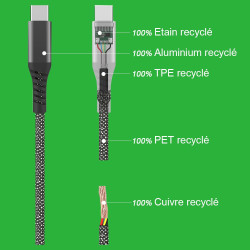 Câble Type-C publicitaire magnétique PD 100W Flex en matériaux recyclés POWERECO