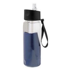 Bouteille de sport personnalisée bouchon à clapet en RPET avec serviette