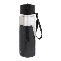 Bouteille de sport personnalisée bouchon à clapet en RPET avec serviette