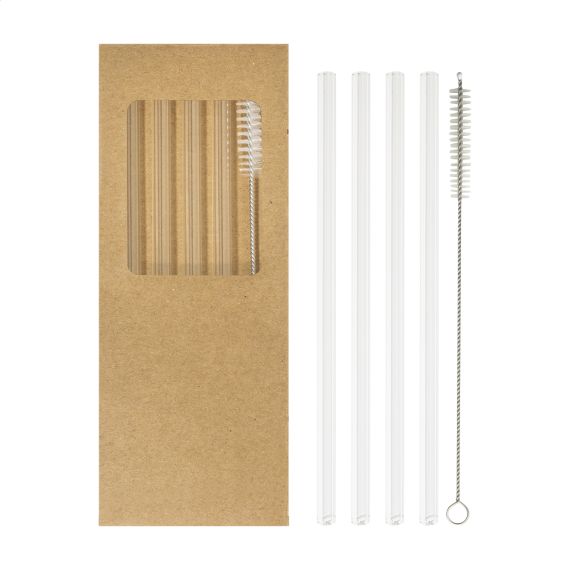 Set de 4 paille personnalisée en verres borosilicate étui kraft Express