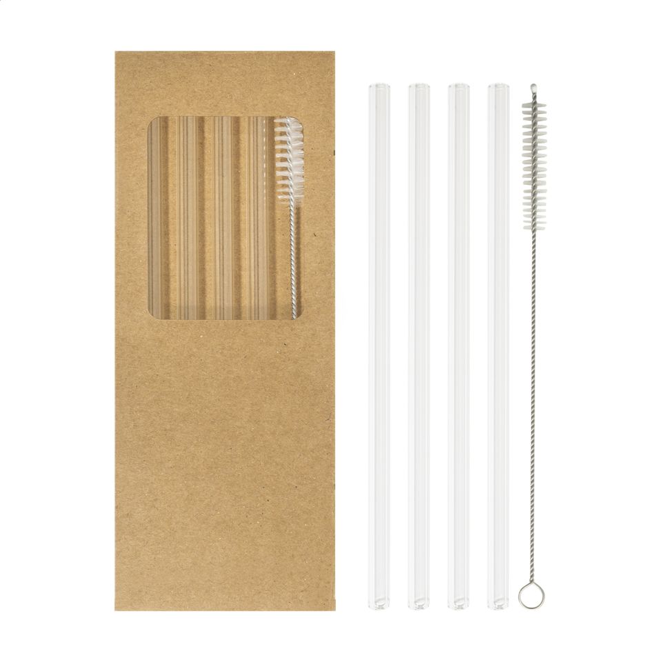 Set de 4 paille personnalisée en verres borosilicate étui kraft Express