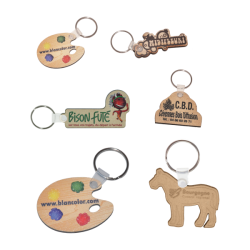 Porte-clés publicitaire en bois aggloméré sur mesure fabriqué en France Express