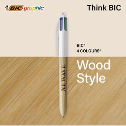 Stylo 4 couleurs publicitaire fabriqué en France BIC® Wood Style Effet bois