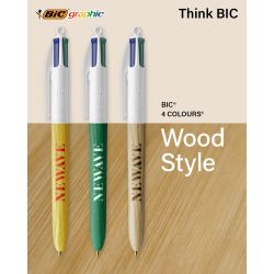 Stylo 4 couleurs publicitaire fabriqué en France BIC® Wood Style Effet bois