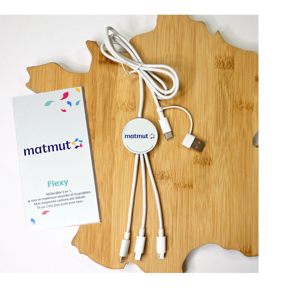 Multicâble de charge 5 en 1 charge rapide 20W personnalisé fabriqué en France Flexy