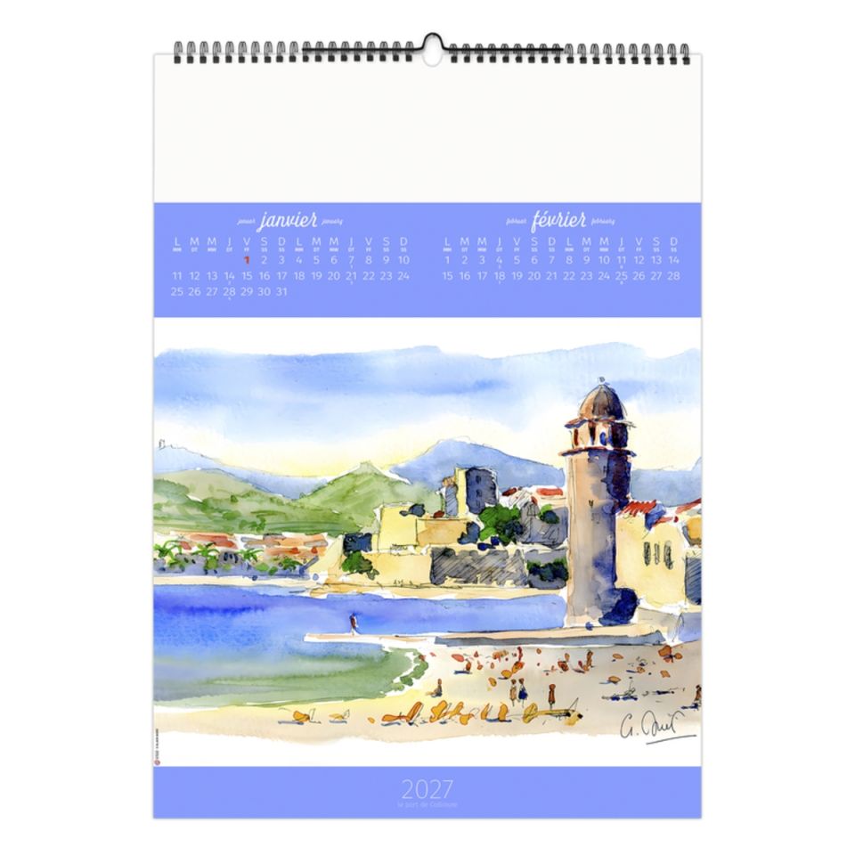 Calendrier publicitaire fabriqué en France 7 feuillets Aquarelles grand format