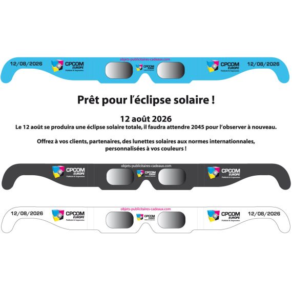 Lunettes publicitaires pour éclipse solaire personnalisables norme CE Fabriquée en Europe