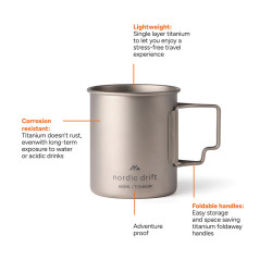 Tasse publicitaire 450 ml ultra légère en titane Nordic Drift Trail