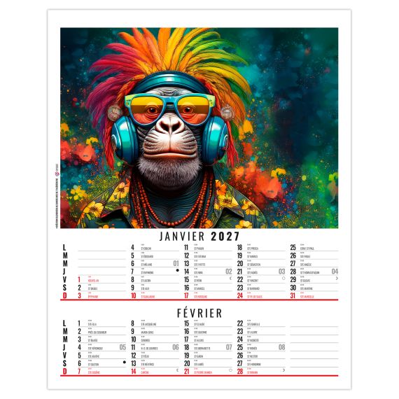 Calendrier personnalisable fabriqué en France 6 feuillets Zoé