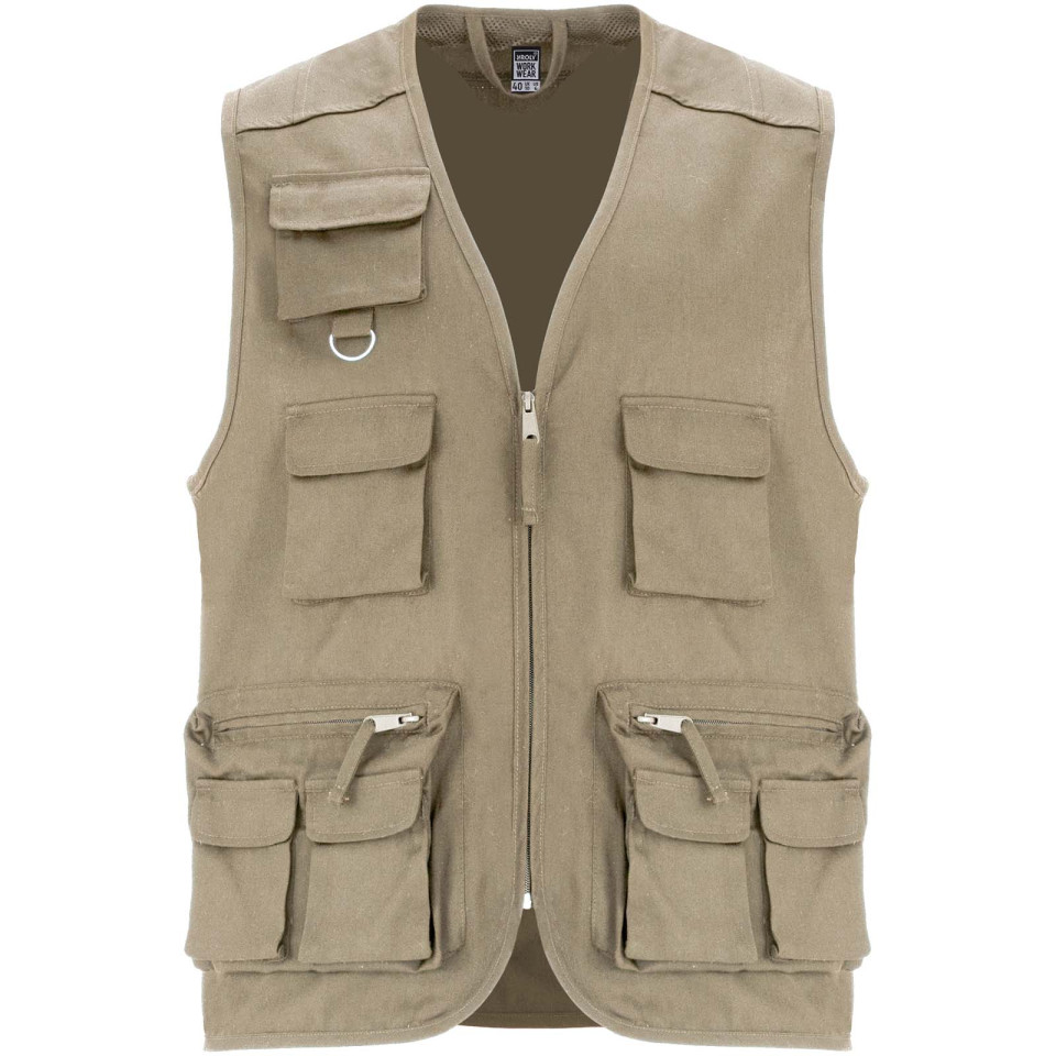 Gilet publicitaire de travail multi-poches à col en V Venera de 200 g/m2
