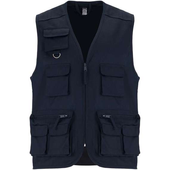 Gilet publicitaire de travail multi-poches à col en V Venera de 200 g/m2