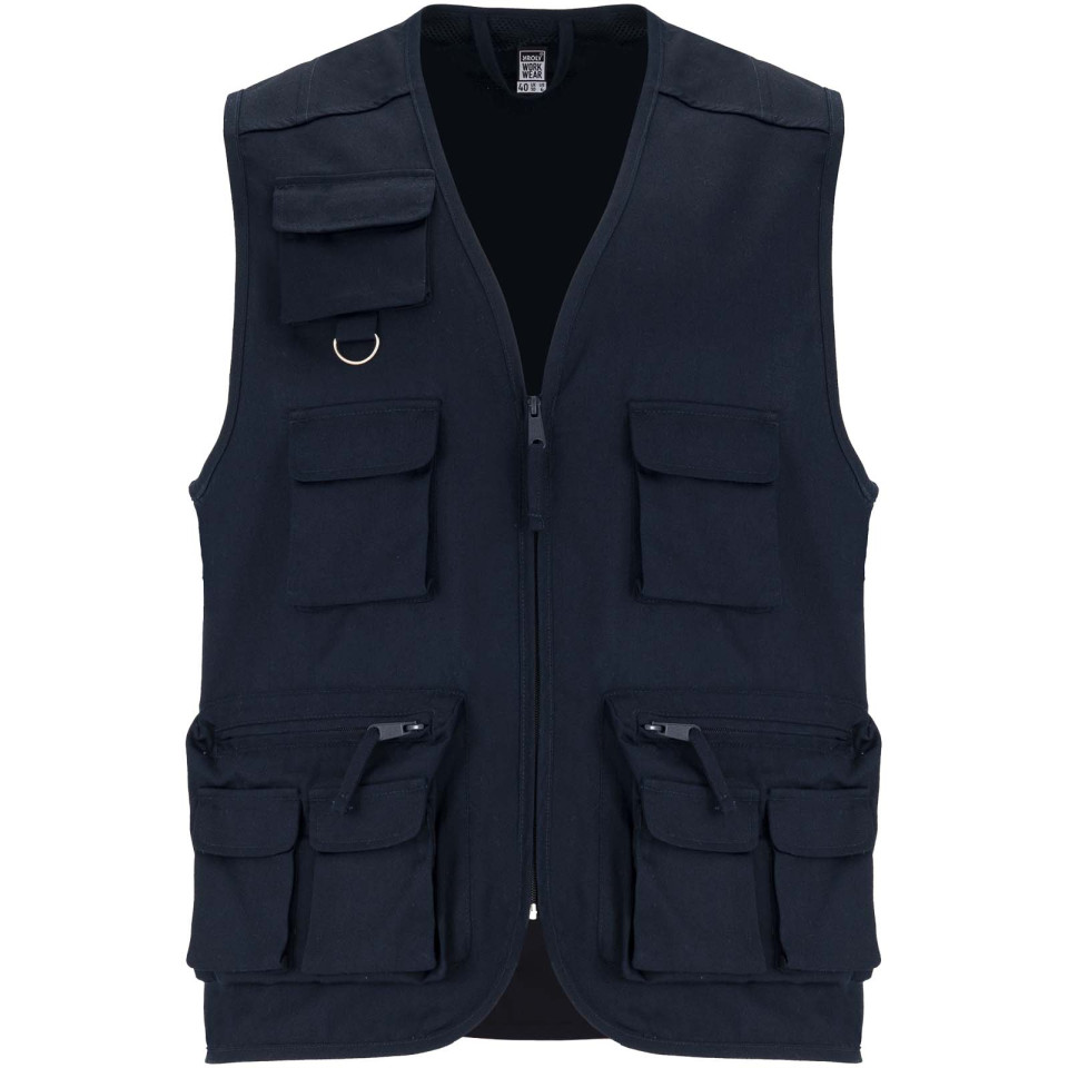 Gilet publicitaire de travail multi-poches à col en V Venera de 200 g/m2
