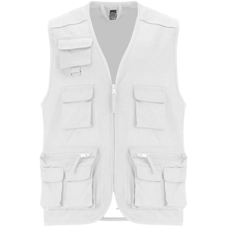 Gilet publicitaire de travail multi-poches à col en V Venera de 200 g/m2